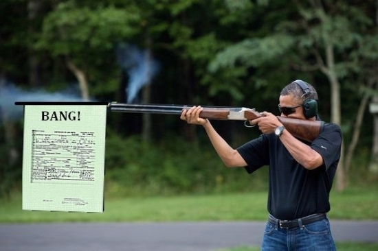 obama skeet shooting bang flag birth certificate